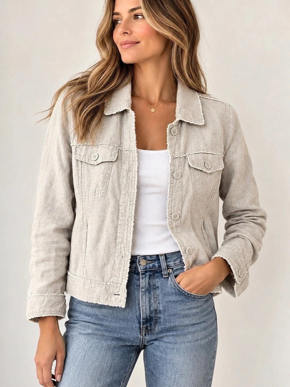 Tommy Bahama Two Palms Raw-Edge Linen Jacket Cream Small